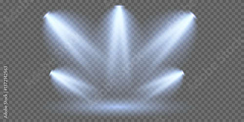 Set of spotlights for stage lighting, concerts. Lighting with neon spotlights. Vector.
