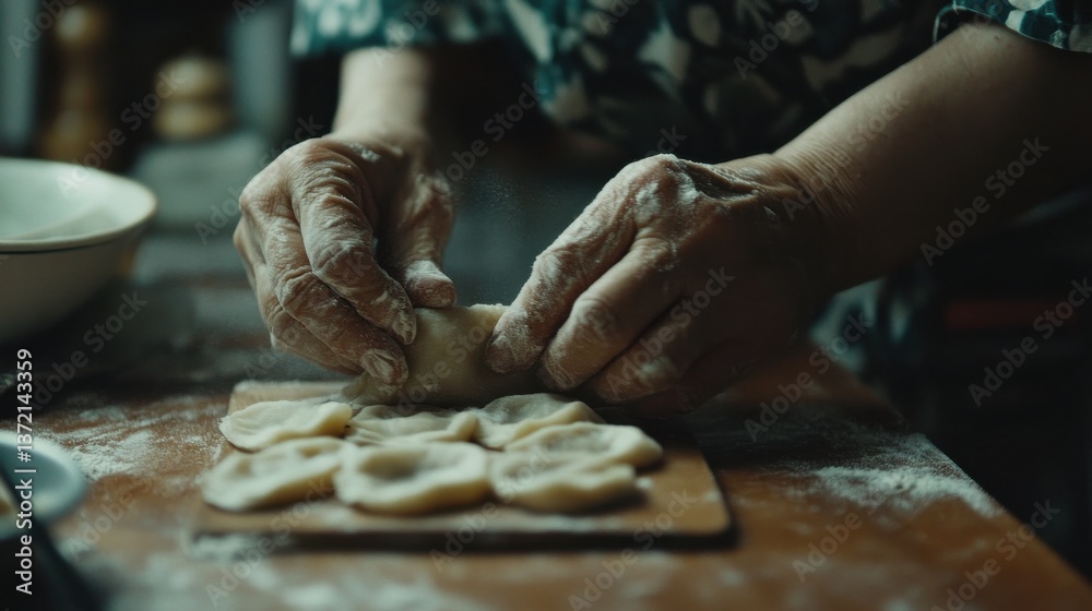 Hands Making Dumplings in a Cozy Kitchen Hands Making Dumplings in a Cozy Kitchen