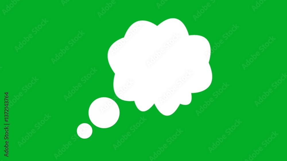 4k Animated white bubble speech on green screen background. floating white cloud green screen, Thought bubble animation on chroma key. speech balloon icon, bubble speech icon.