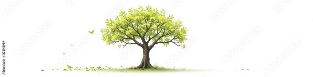 Tree isolated on white background with few scattered leaves, solitude, forest Tree isolated on white background with few scattered leaves, solitude, forest