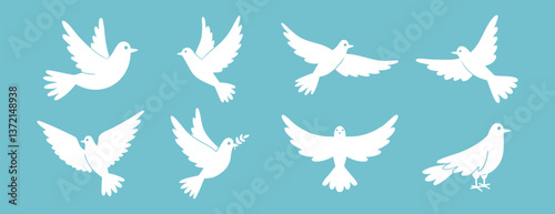 Dove of peace silhouette icon set. drawing flying pigeon clipart symbol collection