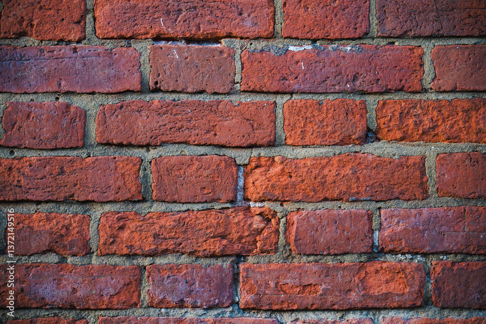 Obraz premium Traditional red brick wall, displaying a weathered and textured surface 4