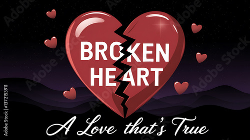 A broken heart but love that's true Vintage romantic graphic design