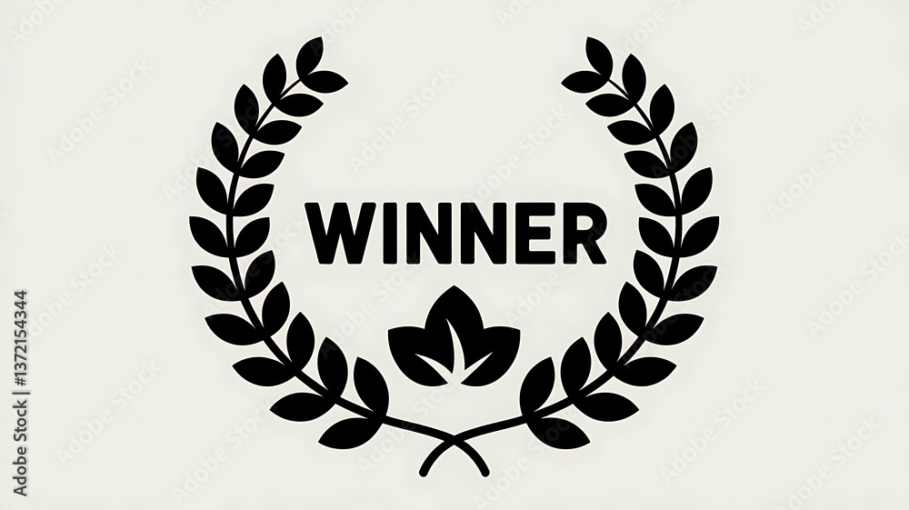 Award laurel wreath graphic; winner title; black and white design Award laurel wreath graphic; winner title; black and white design