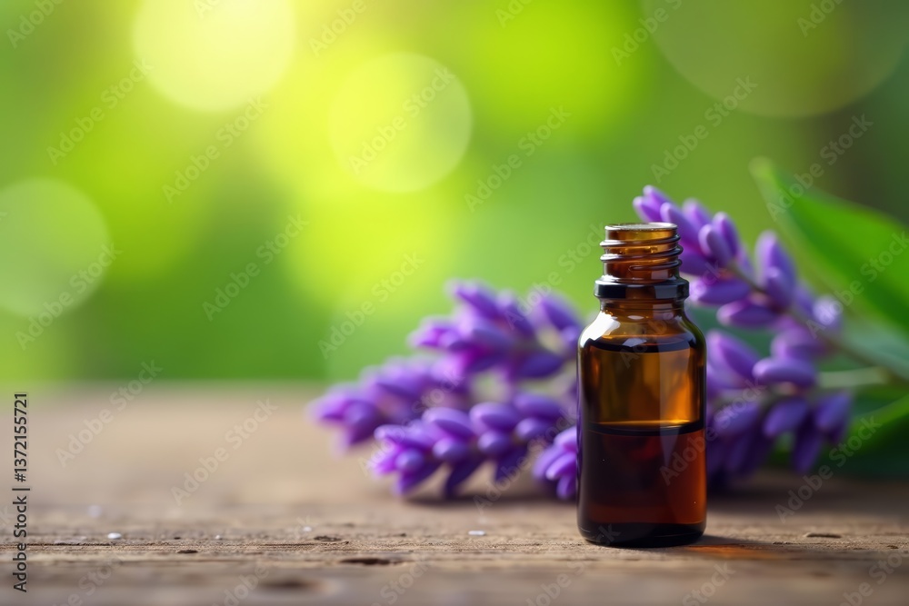 Lavender essential oil bottle on wooden surface with calming atmosphere, wood, bottle, oil Lavender essential oil bottle on wooden surface with calming atmosphere, wood, bottle, oil