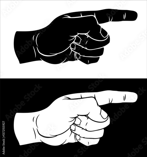 A hand pointing a finger in...