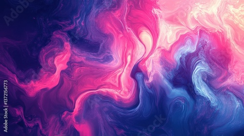 Generative AI image of creative abstract background with vibrant colors of glowing pink purple blue gradient artwork with liquid flow effect on iridescent backdrop illustration