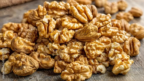 Kernel Hard Seeds, Pile of organic walnuts with cracked shells and kernels