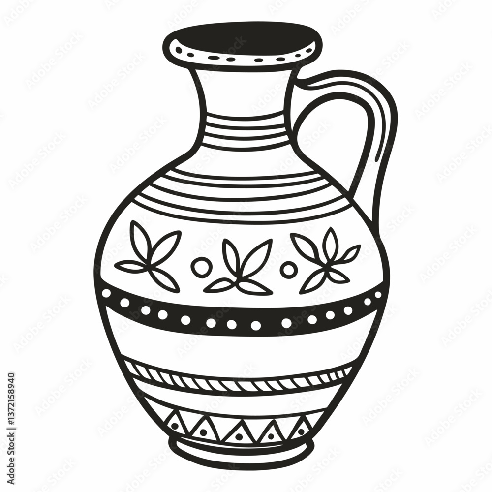Hand Drawn Decorative Ancient Vase Illustration with Intricate Patterns Hand Drawn Decorative Ancient Vase Illustration with Intricate Patterns