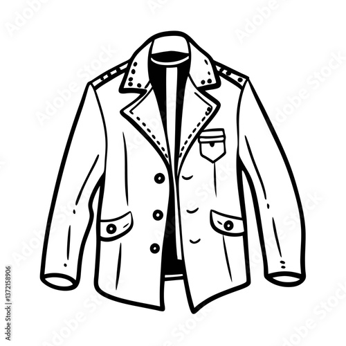 Vintage Sketch of a Stylish Double Breasted Jacket with Detailed Buttons and Pockets