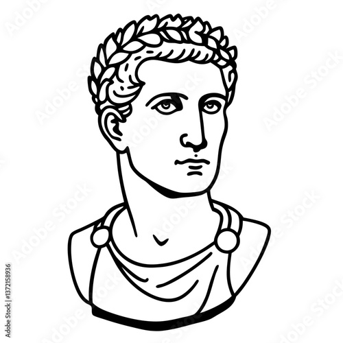 Roman Emperor Bust Line Art Classical Black and White  Illustration