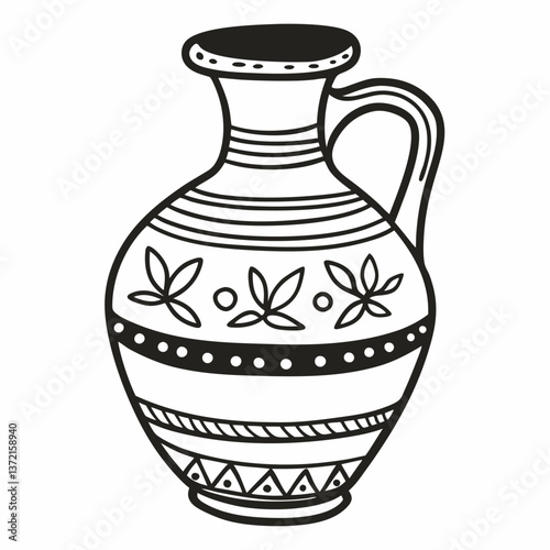 Hand Drawn Decorative Ancient Vase Illustration with Intricate Patterns
