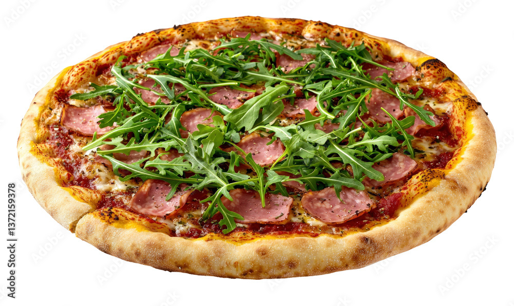 Sausage and arugula pizza transparent background Sausage and arugula pizza transparent background
