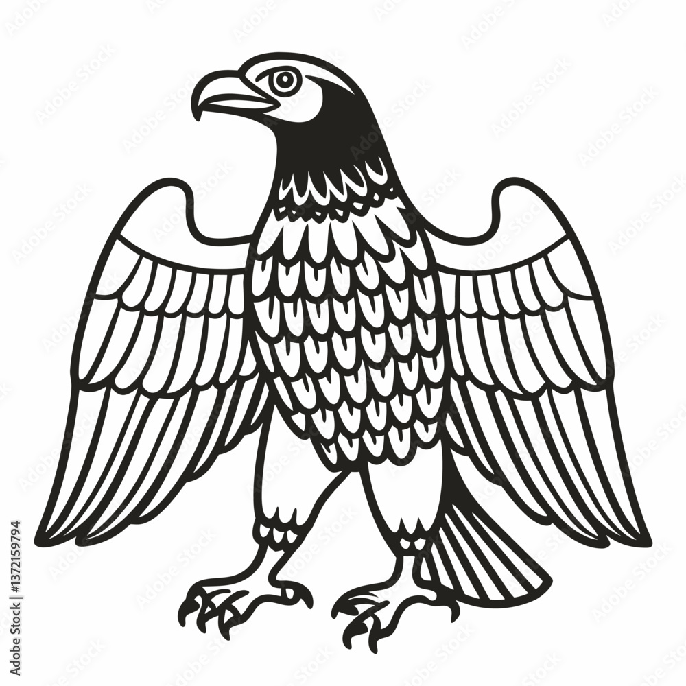 Obraz premium Intricate Black and White Eagle Illustration with Detailed Feathers and Wings