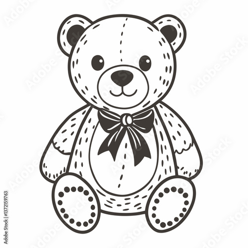 Cute Black and White plush Bear with Bowtie Classic Plush Toy  Illustration
