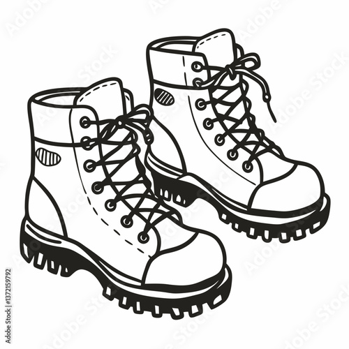 Hand Drawn  Hiking Boots Illustration Rugged Outdoor Footwear Art