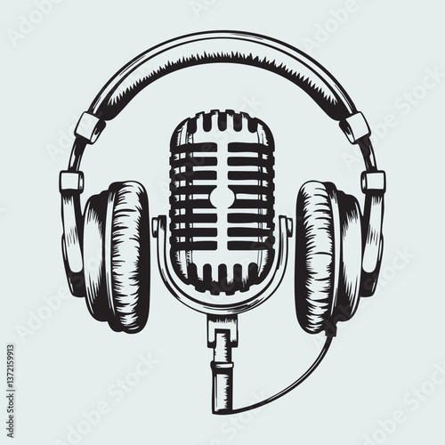 a hand drawn sketch of a microphone and headphone.ai