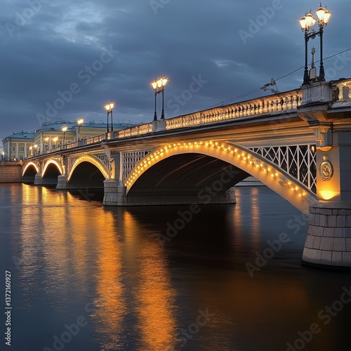 Neva River and Trinity bridge in Russia.
