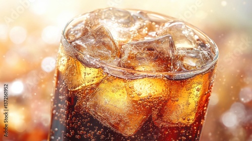 A glass of cola with ice and bubbles. illustration