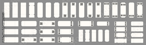 Big set Ticket with Admit line. Blank Ticket collection isolated black background. Ticket mockup vector illustration. EPS 10