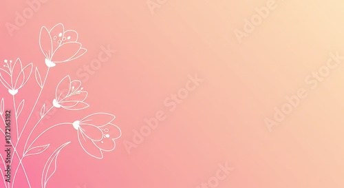 Wallpaper Mural White Line Art Flowers Displayed Against a Pink Peach Gradient Torontodigital.ca
