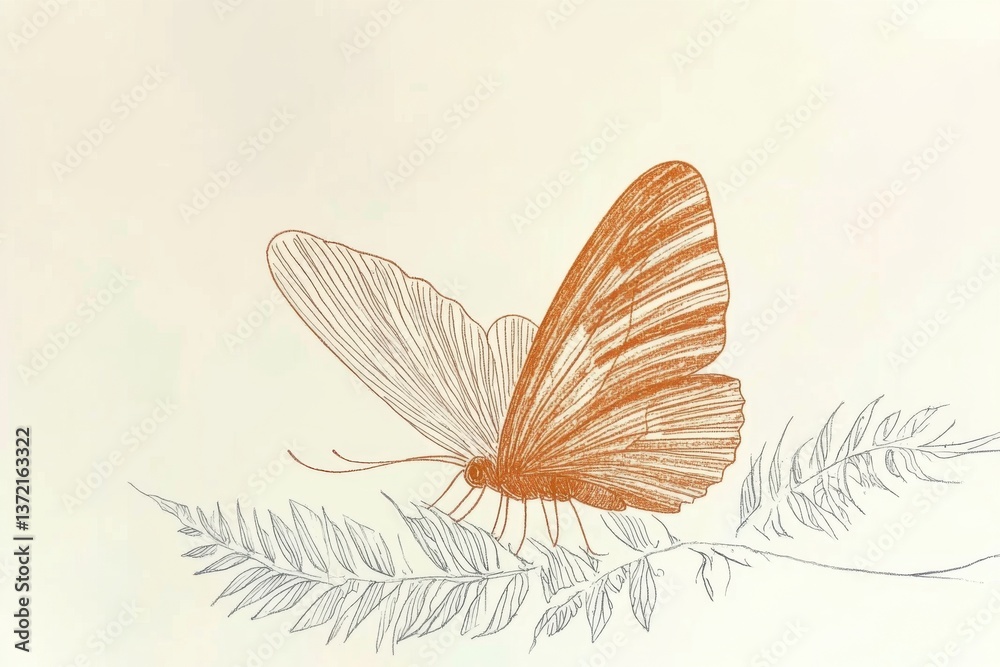 Obraz premium Minimalistic delicate moth with botanical elements for nature-inspired design