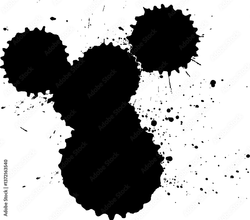 black ink brush dropped splatter splash artistic on white background