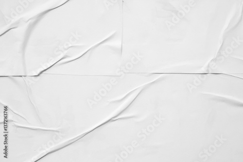 white crumpled and creased glued wrinkled paper poster texture background