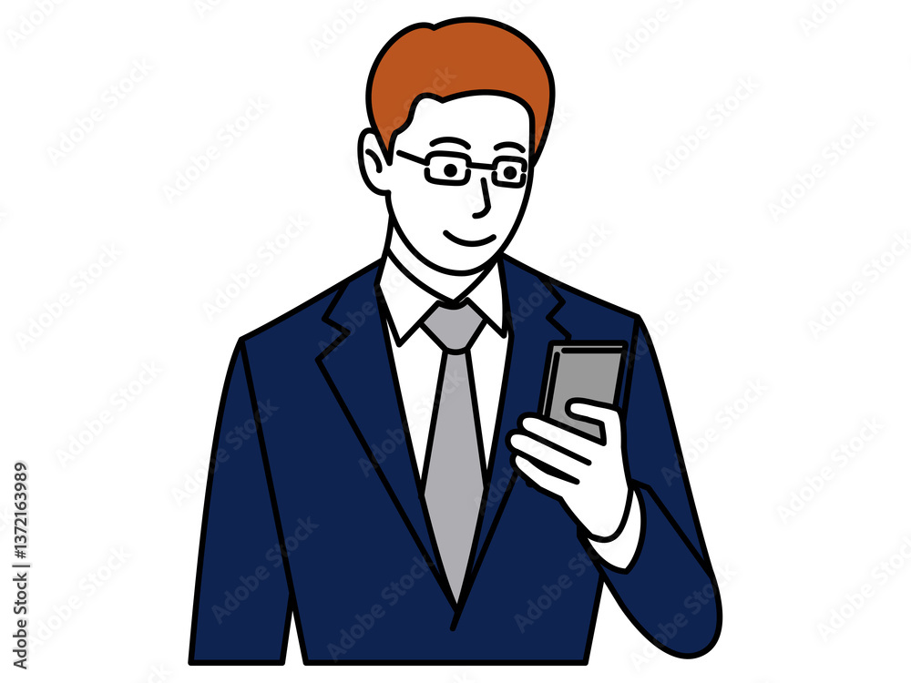 スマホを見るスーツの男性 スマホを見るスーツの男性