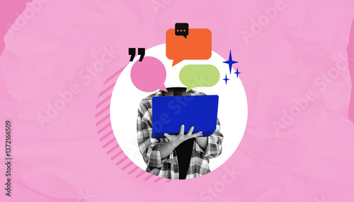 Obraz na płótnie Digital communication concept with speech bubbles and laptop.