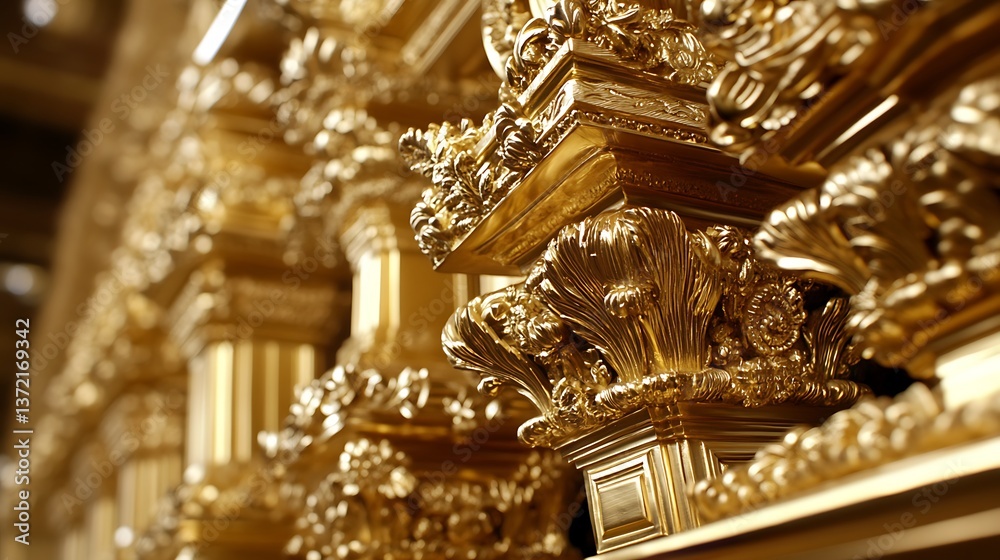 Fototapeta premium Golden architectural elements display intricate details in a luxurious scene
