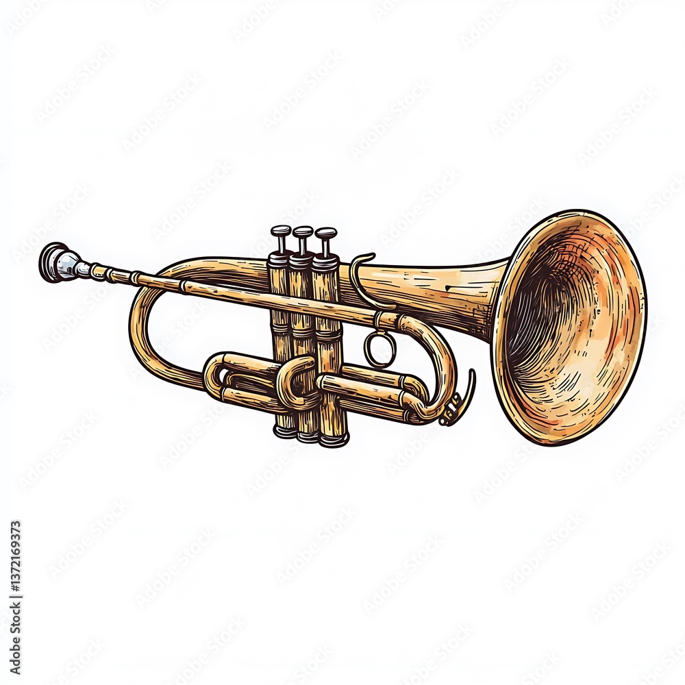 Naklejka premium Detailed Illustration of a Trumpet, Musical Instrument Drawing.