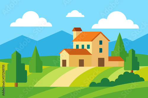 Modern village house flat vector illustration