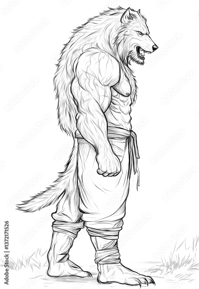 Fototapeta premium Coloring for children, coloring animals and birds, werewolf, wolf.