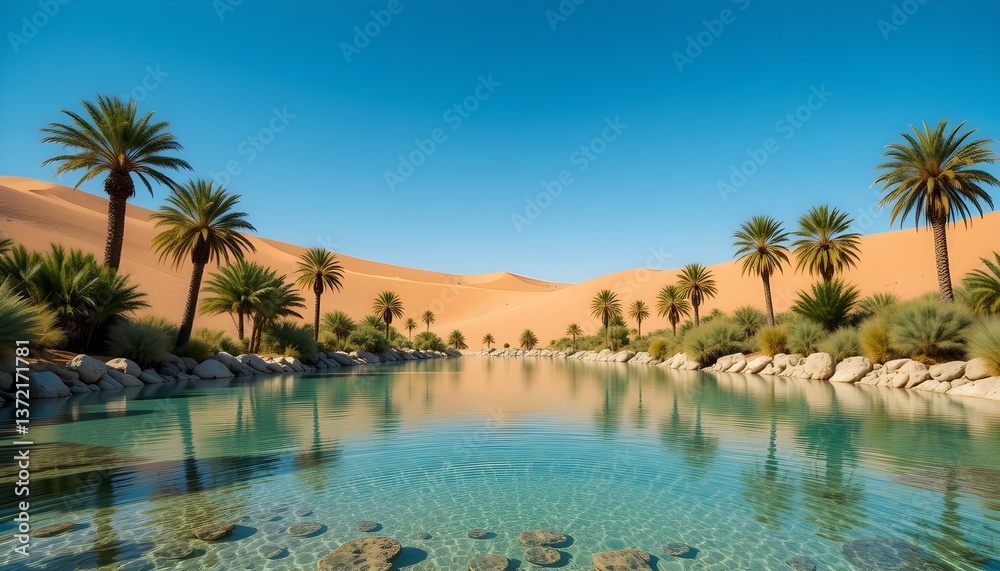 Fototapeta premium Desert Oasis with Palm Trees