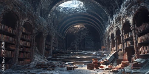 A Colossal Underground Library from an Ancient Civilization for Fantasy, Architecture, and Library Art Inspiration photo