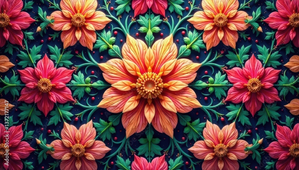Intricate floral design within a repeating hexagonal pattern , shape, nature Intricate floral design within a repeating hexagonal pattern , shape, nature