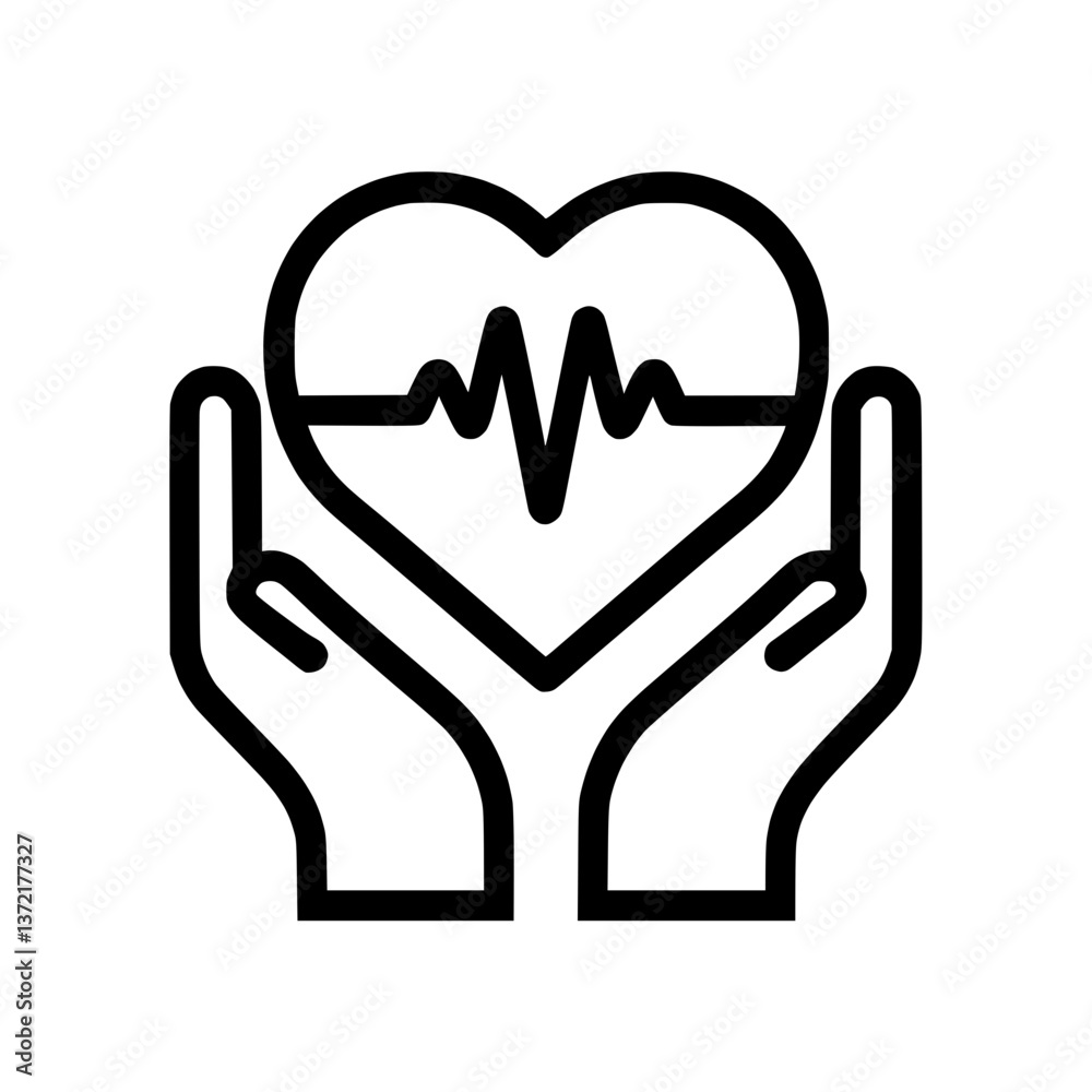 Heartbeat in Hands Symbolizes Health and Care Heartbeat in Hands Symbolizes Health and Care