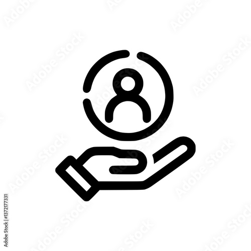 User icon above the palm, in monochrome design  