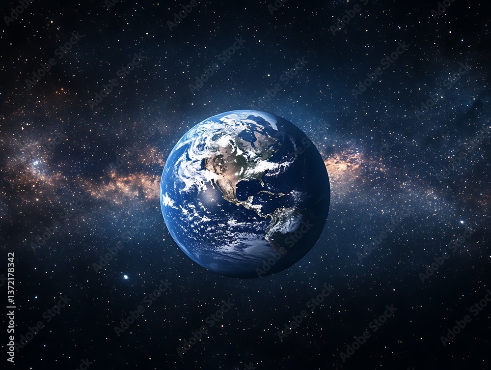 Obraz premium Earth and the Milky Way galaxy are seen in space together