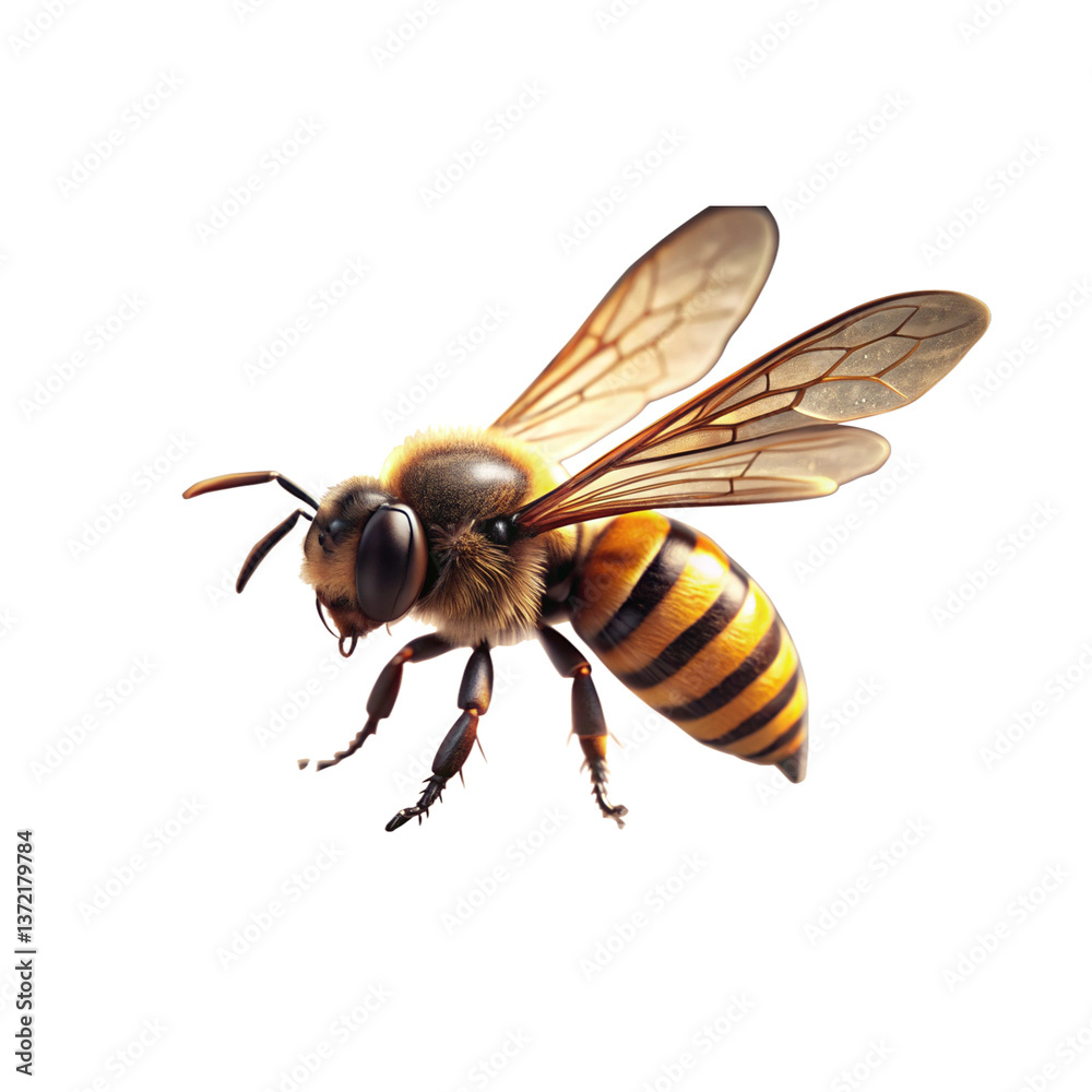 Close-up of a bee flying on a white background Close-up of a bee flying on a white background