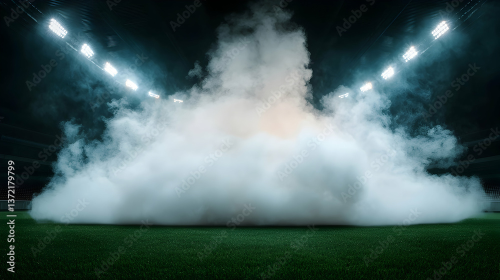 Obraz premium Dense White Smoke Filling a Stadium on a Dark Night