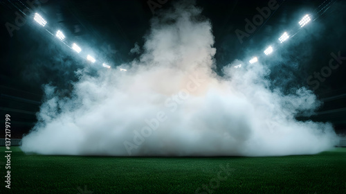 Dense White Smoke Filling a Stadium on a Dark Night