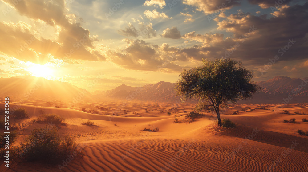 Obraz premium Dramatic sunset over serene desert landscape nature scene tranquil environment majestic viewpoint