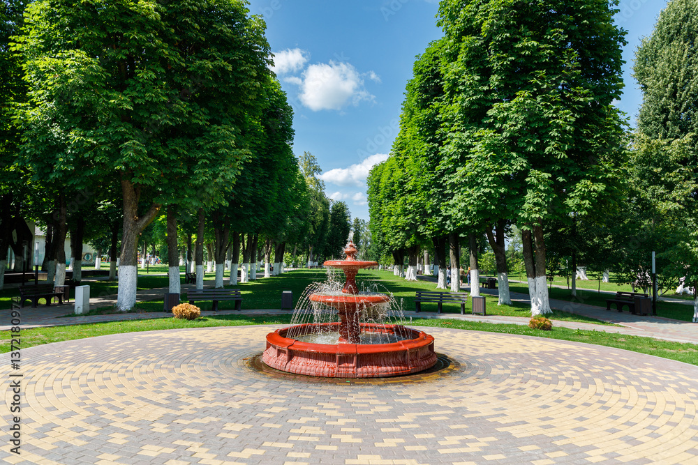 The fountain in the public park, Pravdinsk, Russia