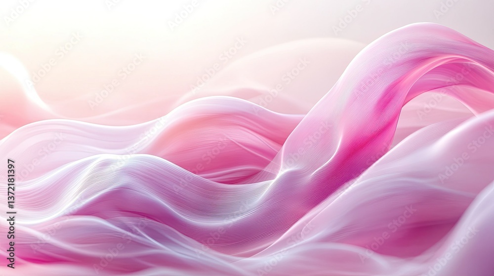 Obraz premium Abstract Background Featuring Smooth Flowing Pink and White Waves, Creating a Soft and Elegant Effect 