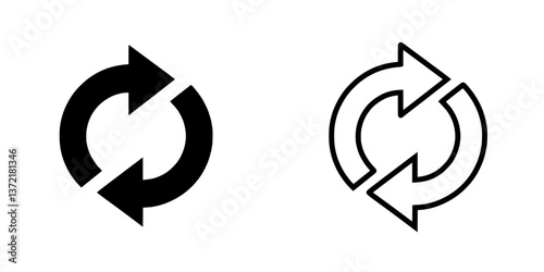 Icon with circular arrows on transparent background in outline and silhouette versions  