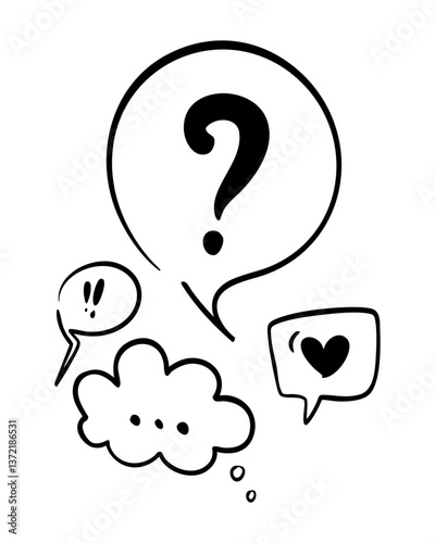 Bulles dialogue interaction illustration vectorielle noir et blanc