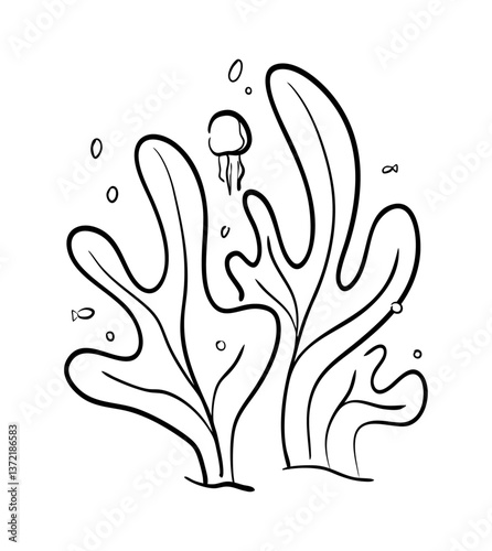 Algues marines sous l'océan illustration vectorielle noir et blanc