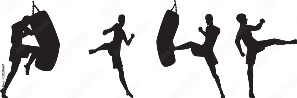 boxer hitting punching bag silhouette vector boxer hitting punching bag silhouette vector